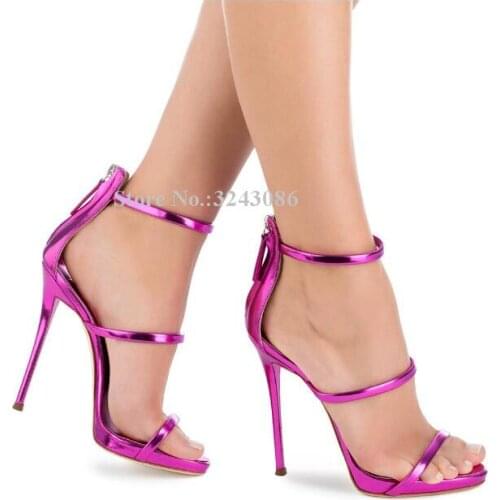 Fashion Rose Red Strap High Heel Sandals Lady Sky Blue Stiletto Heel Gladiator Sandals Shoes Women Large Size Party Sandals