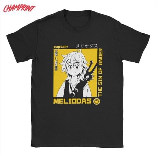 The Seven Deadly Sins Meliodas T-Shirt Men Anime Novelty 100% Cotton Tees Round Collar Short Sleeve T Shirts 6XL Tops