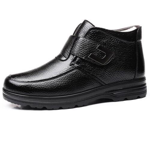 New Men Genuine Leather Warm Wool Snow Boots Mens Shoes High Quality Men Vintage British Military Boots Winter platform boots