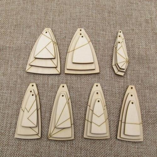 Laser Engraved Unfinished Blank Geometric Teardrop Wood Shape Cutouts Plywood For DIY Jewerly Project Making