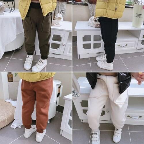 Boys and Girl Casual Pants Children Trousers 2020 Spring New Kids Solid Warm Casual Pants Baby Boy and Girls Big Pocket Trousers