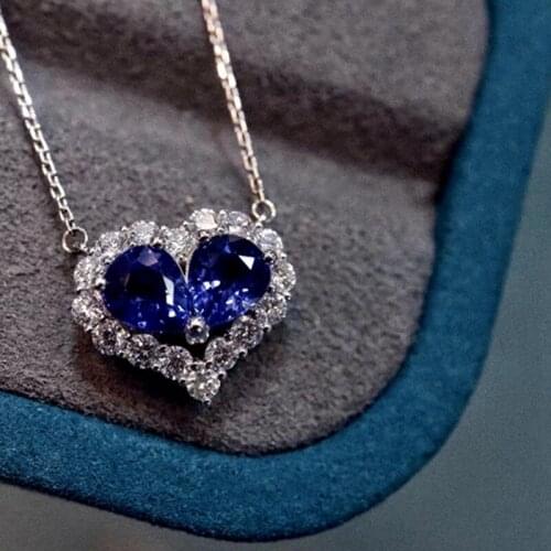 Romantic 100% 925 Sterling Silver Natural Sapphire Gemstone Anniversary Love Heart Pendant Necklace Ladies Fine Jewelry Gifts
