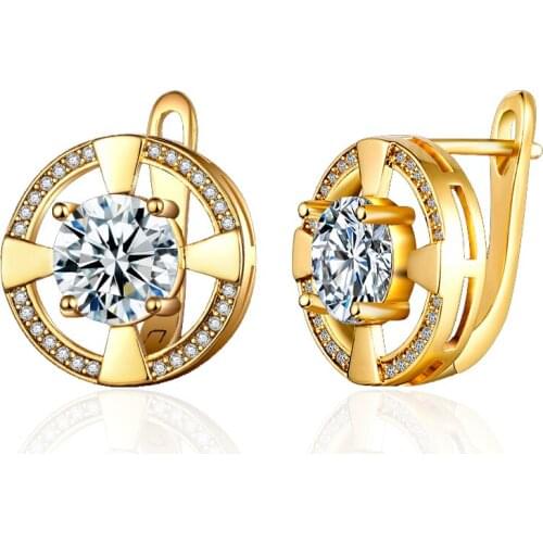 Creative Design Hollow Round Cubic Zirconia Stud Earrings Gold Ear Studs Small CZ Earrings for Women Exquisite Jewelry