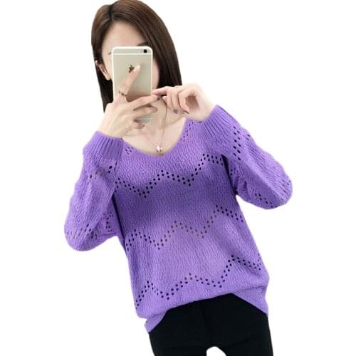 Thin Hollow Knit Sweater Tops V-Neck Bottoming Sweater 2021 Spring Womens New Casual Long-Sleeved Lady Pullover Stretch Sweater