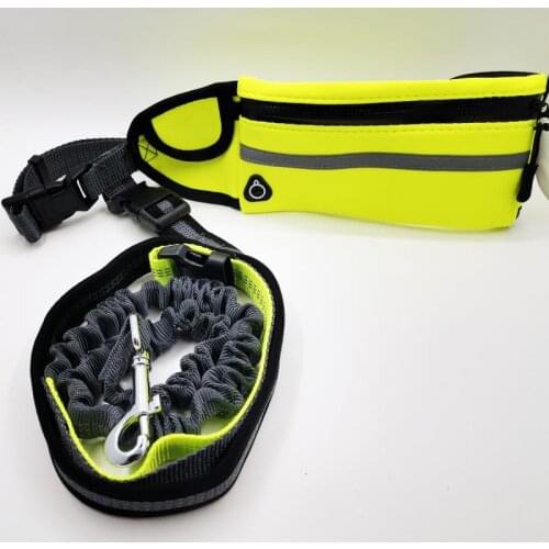 High quality retractable reflective running walking adjust nylon bungee hands free waist dog leash with reflective stitches
