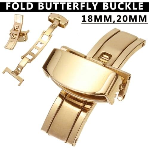 Shellhard 1pc Fashion Butterfly Deployment Buckle 18mm 20mm Classic Stainless Steel Clasp Strap Unisex Gold For Watch Band