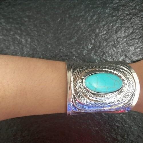 1Pcs Bohemia Wide Cuff Bracelets & Bangles For Women Ancient Pulsera Water Drop Crystal Stone Bangles Turkish Jewelry