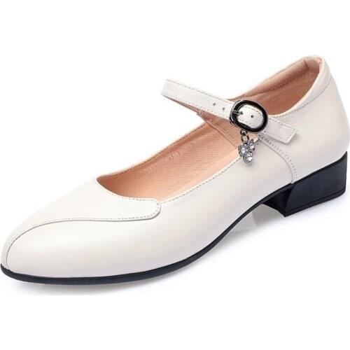 2020 New Beautiful Rhinestone Top Cowhide Spring Genuine Leather Shoes Mother Low Heel Shoes Women Shoes Comfort Large Size 43