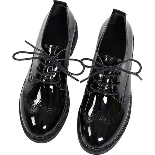 Autumn Spring Women Oxford Flats Shapes Brogue Leather Full Black Office Outsole Female Shoes