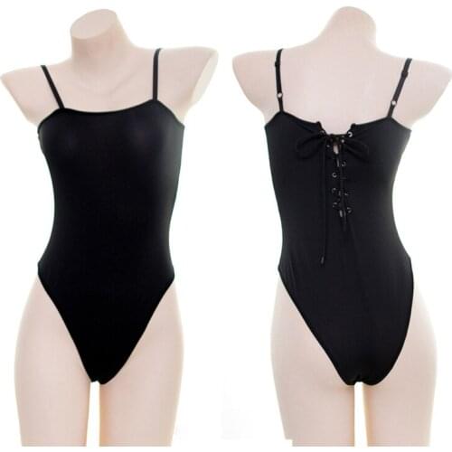 Japanese School Cute Anime Sukumizu Black Swimwear Swimsuit One Piece Lace Tie Cosplay Good Quality