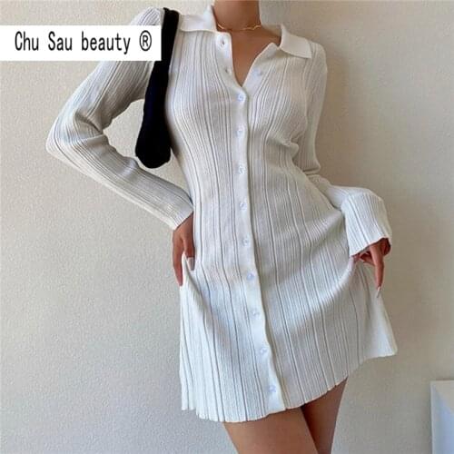 2021 New Spring Autumn Slim White Vestidos Vintage Long Sleeve Female Dresses Fashion Hollow Out Women Mini Dress