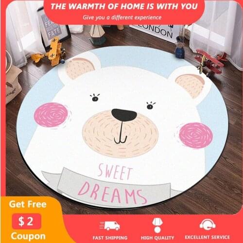 Animal Printed Rugs Cartoon Kid White Bear Carpet in the Bedroom Washable Non-Slip Kid Playing Mats Crystal Velvet Area Room Rug