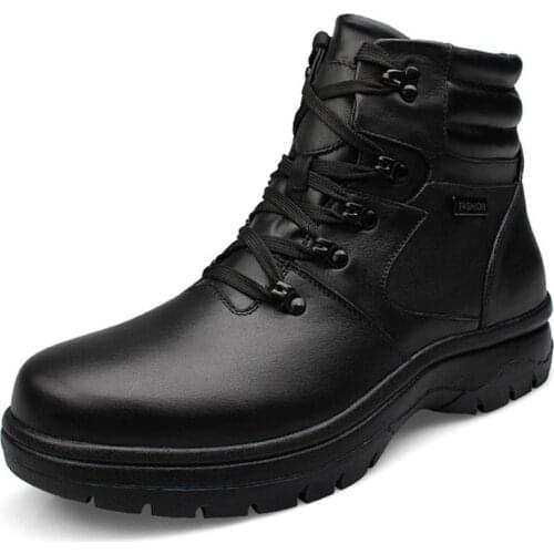 2021 Brand Men Boots Winter Martin Shoes With Fur Genuine Leather Man Cotton Warm Shoe Male Lace-Up Casual Snow Botas SIZE 45-54