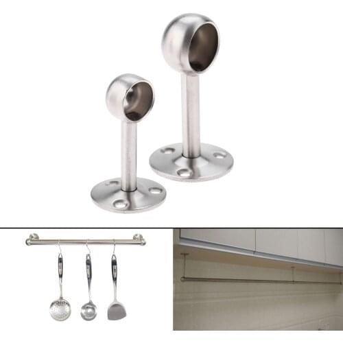 1Pc 19mm 25mm Dia Screw Fixing Stainless Steel Wardrobe Rail End Center Socket Support Bracket Silver Tone with Screws