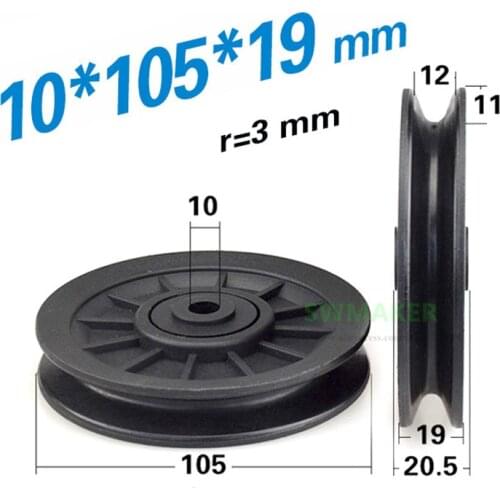 1pcs 10*105*19 mm 6202 bearing PU-coated pulley, fitness equipment pulley/U groove roller/over-wire guide wheel