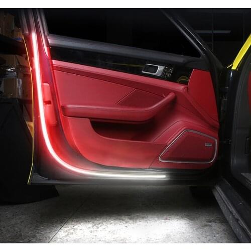 2pcs Car Door Warning Strobe Flashing Light Strip Flexible Auto Decorative Streamer Light Dual Color White Red 120cm