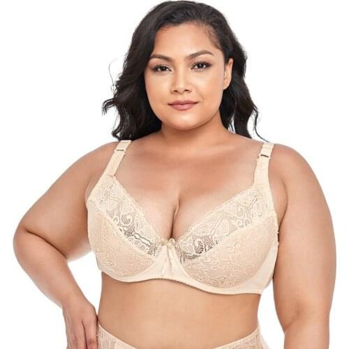 2021 Plus Size Bra D Cup Thin Lace Bralette Large Size Bras For Woman Push Up Brassiere Adjustable Bras Underwear 36 38 40