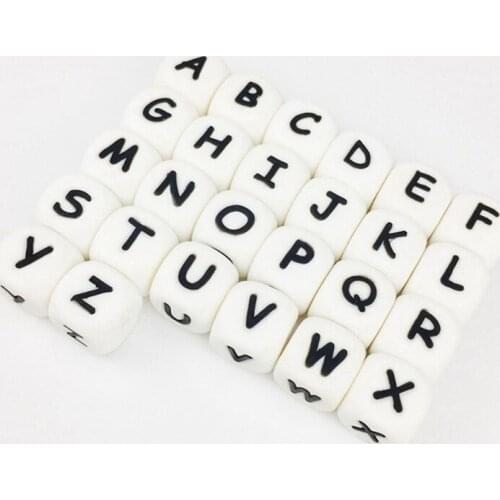 26 Alphabet Letter baby Teething Toy beads DIY chew Necklace Nursing Tool12mm Food Grade Alphabet Letter Dice Beads Silicone