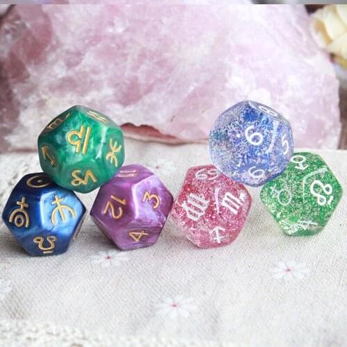 3pc/set Pearl/Transparent 12-sided Astrology Zodiac Signs Dice For Constellation Divination 22*22mm Dice