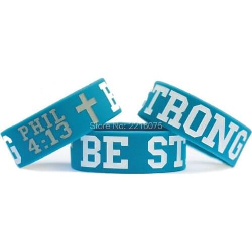 300pcs One Inch Be Strong Philippians Phil 4:13 Cross Religious wristband silicone bracelets free shipping by DHL express
