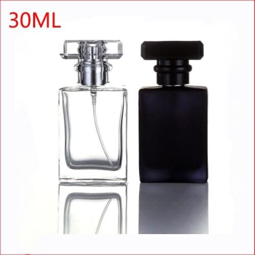 30ml transparent/black perfume bottle flat square spray glass empty Refillable Bottle Parfum Cosmetic Vial 100Pieces/Lot