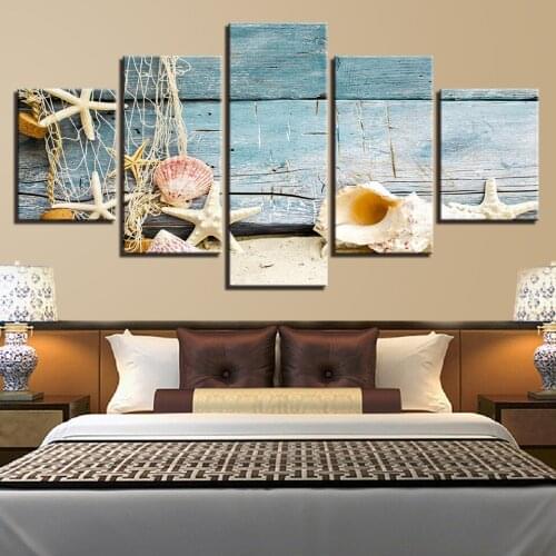 Embelish 5 Panels HD Print On Canvas Paintings Starfish Shells Wall Art Pictures Home Decor Modular Posters Living Room Artworks