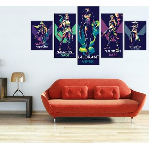 5 Pieces Valorant Game Posters Omen Sage Viper Raze Cypher Painting on Canvas Wall Modern Home Decor Background frame Modular