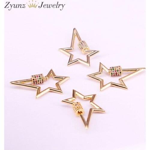 6PCS, 20*32mm, Rainbow Cz Micro pave Star Clasp, CZ Pave Clasp, Gold Color Carabiner Clasp