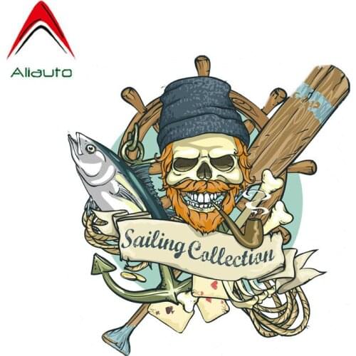 Aliauto Funny Pirate Pipe Fish Skeleton Rope Car Sticker Sailing Callection Decal Automobile Motorcycles Accessories,12cm*12cm