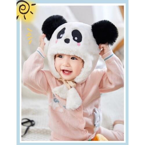 Kids Winter Faux Fleece Balaclava Hat Cartoon Panda Bear Ears Thicken Plush Full Cover Earflap Cap Kawaii Cute Hat Birthday Gift