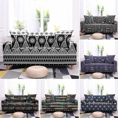 1/2/3/4 Seaters Classical Retro Geometic Pattern Sofa Cover for Living Room Home Single L-shape Sofa Protective Cover Slipcover