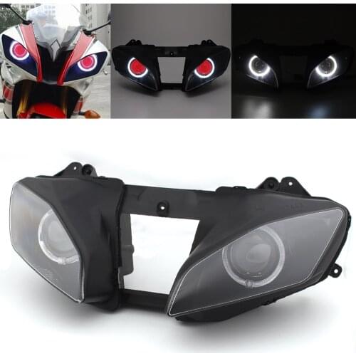 Motorcycle HID Headlight Projector Conversion Assembly White Angel Eyes Red Demon Eyes LED DRL Lamp For Yamaha 08-15 YZF R6