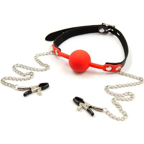 Fetish Mouth Ball With Nipple Clamps Adult Games Erotic Sex Toys Bondage Sex Mouth Ball Gag Sex Toys For Women