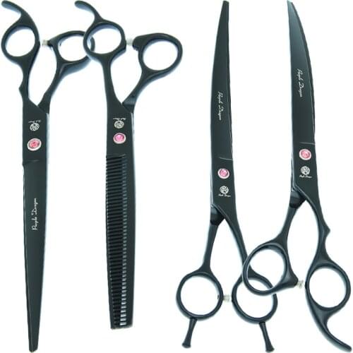 Purple Dragon 8.0" Curved Pets Scissors Dogs Cutting Thinning Shears Japan Steel Grooming Scissors for Cats Dogs Trimming B0054B