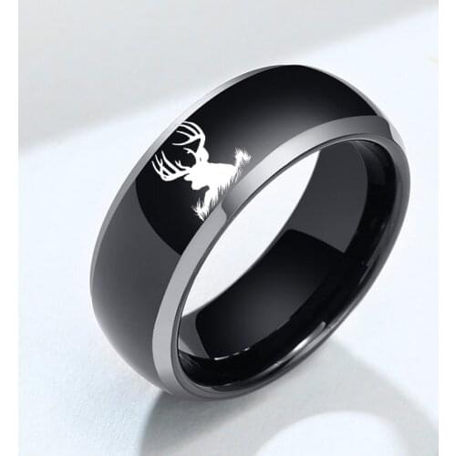 8mm Tungsten Carbide Rings for Male Deer Antler Elk Engraved Ring Unique Valentines Day Jewelry Gift for Dad Boyfriend Husband
