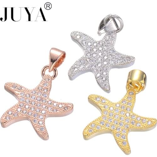 Trendy Starfish Charms For DIY Bracelets Jewellery High Quality Copper Micro Pave AAA Zircon Rhinestone Pendant For Necklace