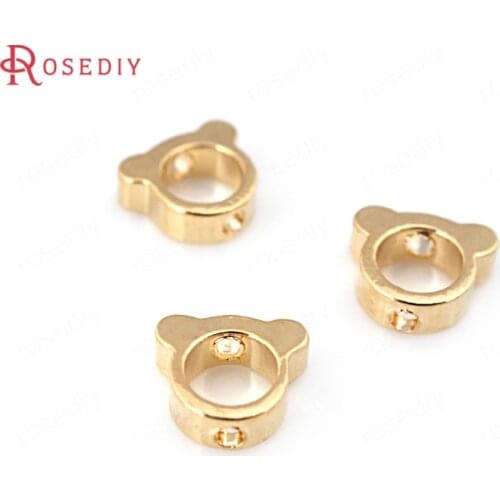 20PCS 6x5MM 24K Champagne Gold Color Plated Brass Bear Beads Bracelet Beads High Quality Diy Jewelry Accessories