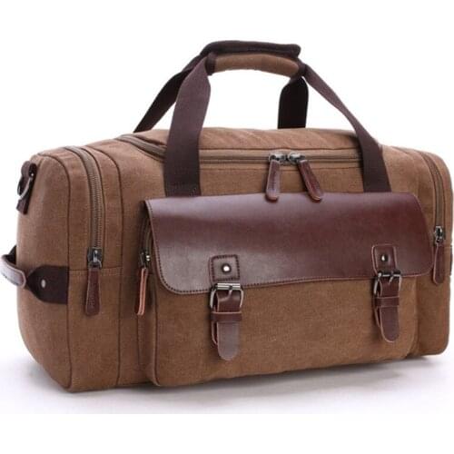 Mens vintage canvas travel bag durable Thick PU stitching duffel luggage Retro weekend bags woman shoulder messenger handbag