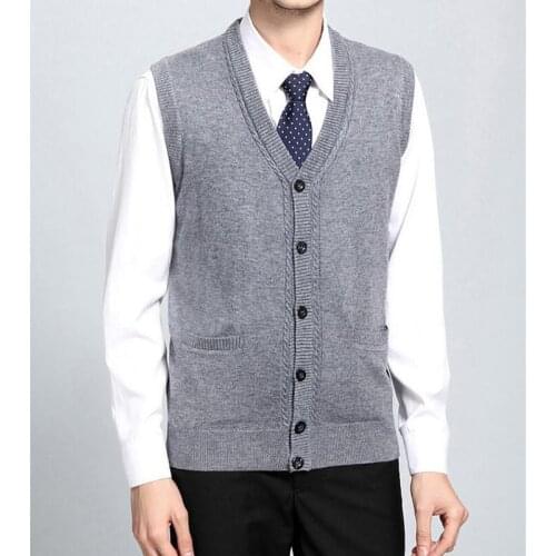 Mens Knitted Vest Sleeveless Wool Striped Single Breasted Sweater Fashion Casual Solid Slim Vest SHIERXI