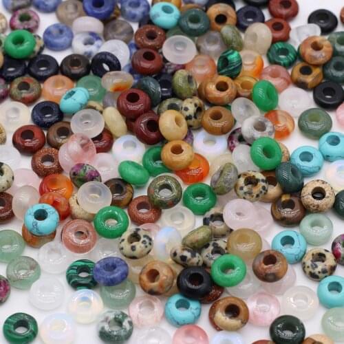 Natural Gem Stone Big Hole Beads Turquoises Tiger Eye Opal Loose Beads Charms for Jewelry Making DIY Earring Bracelet Gift 10Pcs