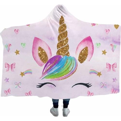 Lannidaa New Cartoon Dreamlike Unicorn Blanket Fleece For Kids Adults Cute Pink Hooded Blanket Printed Warm Winter Wrapped Throw