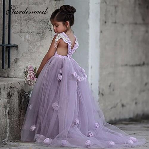 New Flower Girl Dresses Blush Pink First Communion Gowns For Girls Ball Gown Cloud Beaded Pageant Gowns Vestido De Daminha