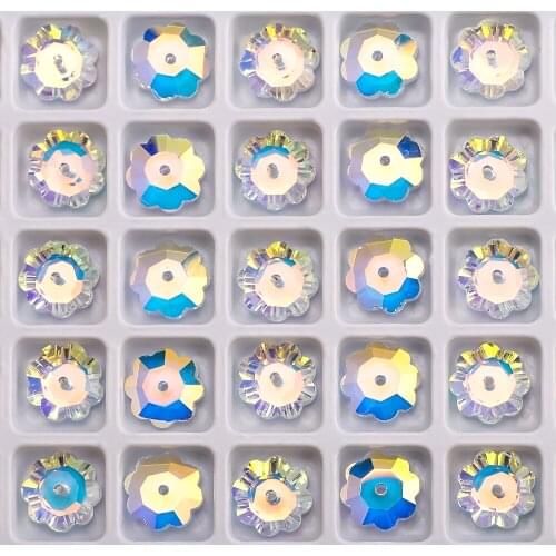 Single Hole Crystal Flower Pendants Flat Bottom 6/8/10mm Shiny AB Glass Round Beads for Jewelry Making Necklaces Earrings DIY