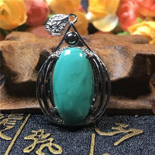 Top Natural Green Malachite Necklace Pendant Jewelry For Woman Man Silver Chrysocolla Crystal 43x27x9mm Beads Gemstone AAAAA