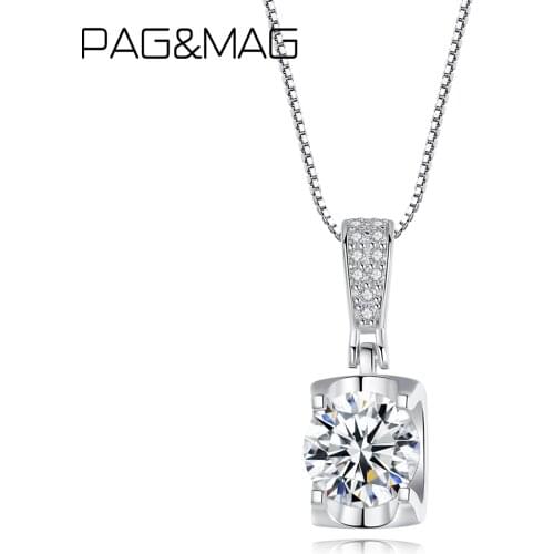 PAG&MAG 925 Sterling Silver 1ct VVS Moissanite Pendant Necklace Elegant Statement Engagement Necklace for Women Anniversary