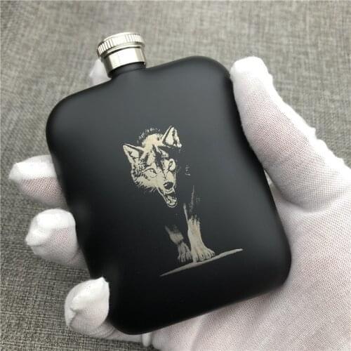Personalized Black King Wolf 304 Stainless Steel Hip Flask 6 OZ Food Grade Portable Flask with Funnle Alcohol Flagon Drinkware