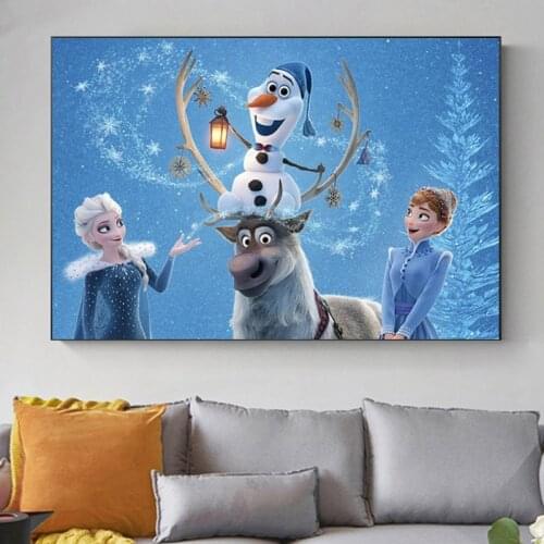 Disney Princess Frozen Cartoon Canvas Painting Poster and Print Watercolor Movie Wall Art Picture for Living Room Home Decor
