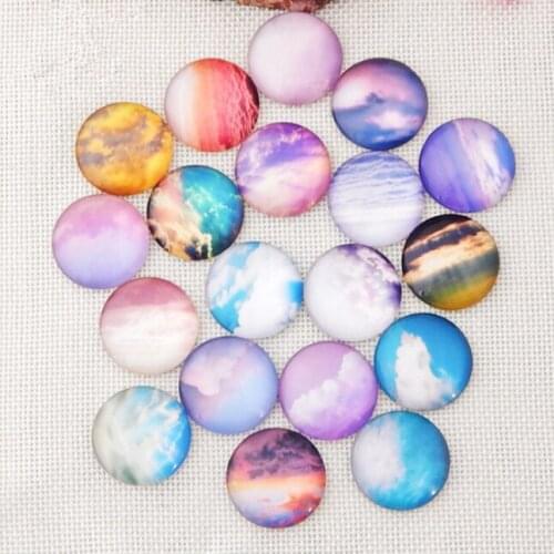 Mixed Color crafts materials sky clouds Pattern Mosaic Printed Glass Half Round Crafts Glass Mosaic for Jewelry Making
