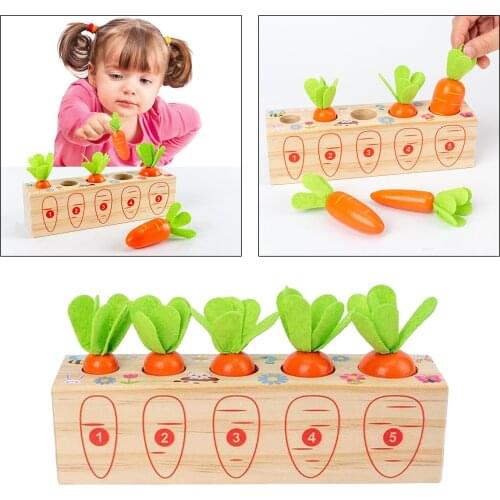 Wooden Fun Plucking Radish Toys Kids Matching Puzzle Games with 5 Size Carrots the Space Size Ability Children Education Gift