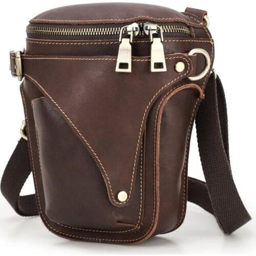 Retro Crazy Horse Leather Mens Mobile Phone Waist Bag Fashion One Shoulder Messenger Bag